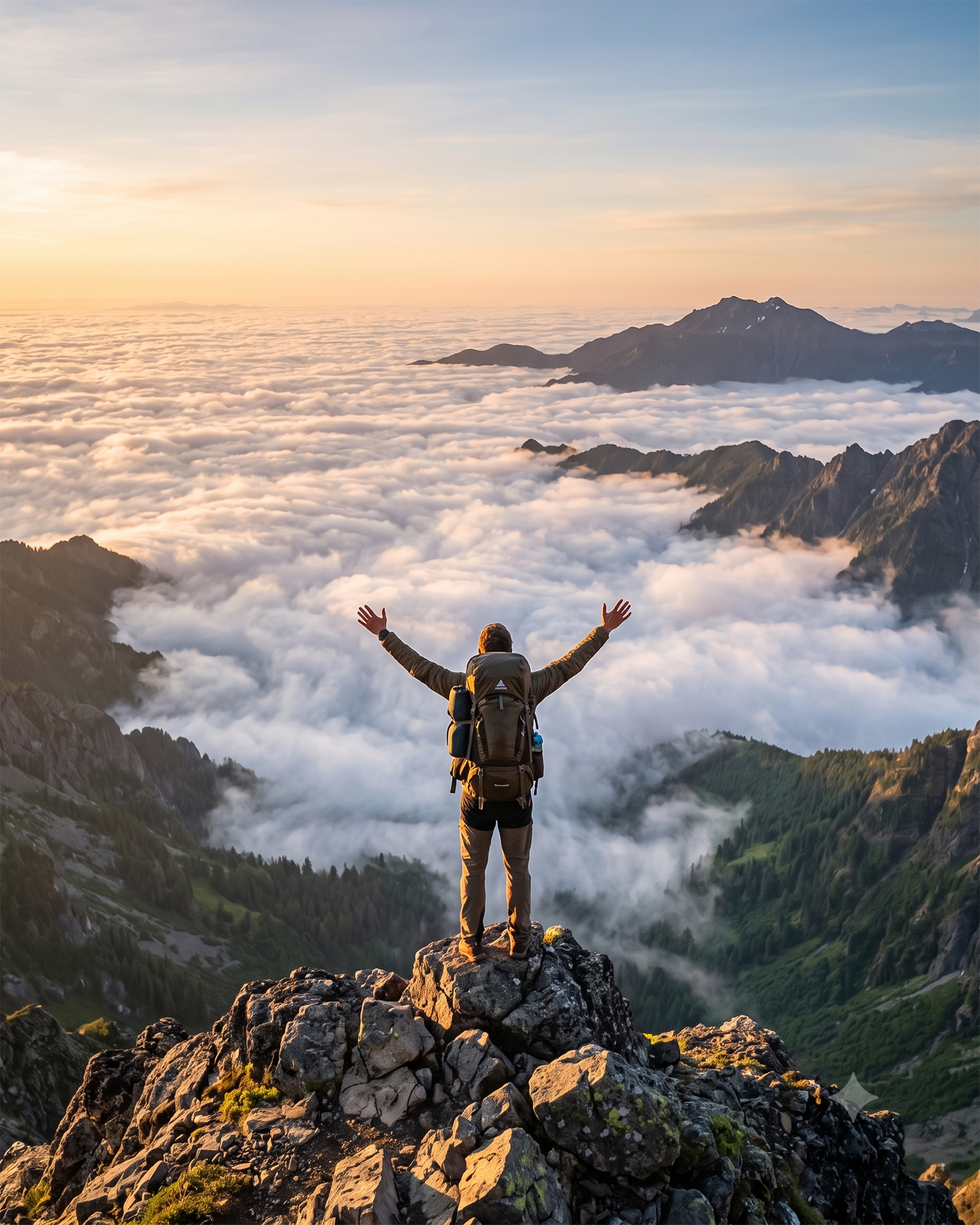 Backpackers Tour & Travels traveller celebrating at a mountain summit
